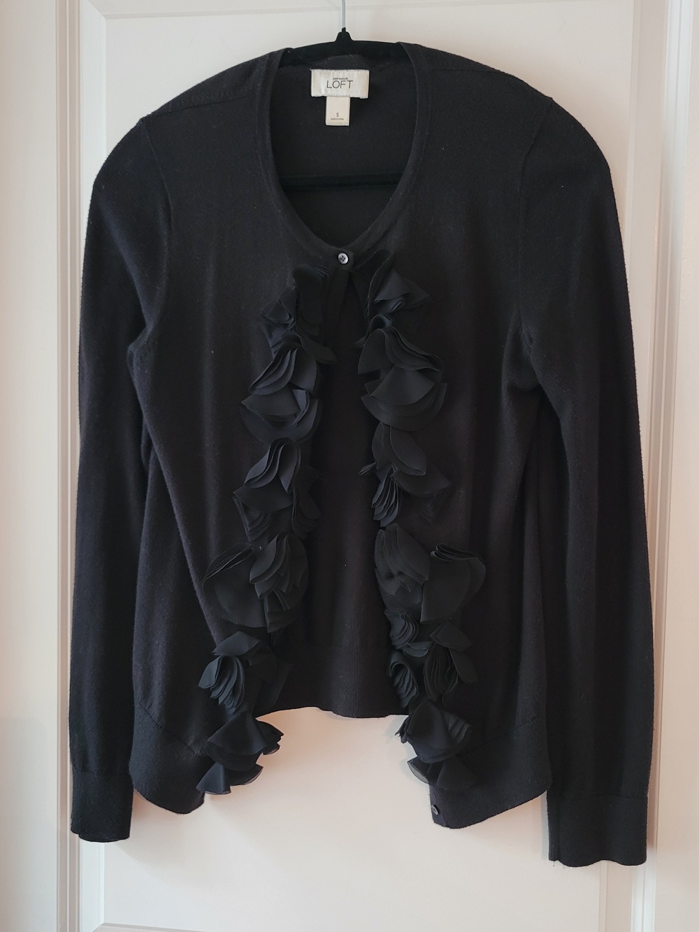 LOFT Black Knit Button-Up Cardigan